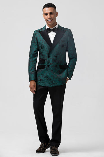 Vert Foncé Jacquard Peak Revers 2 Pièces Costumes De Bal Pour Hommes